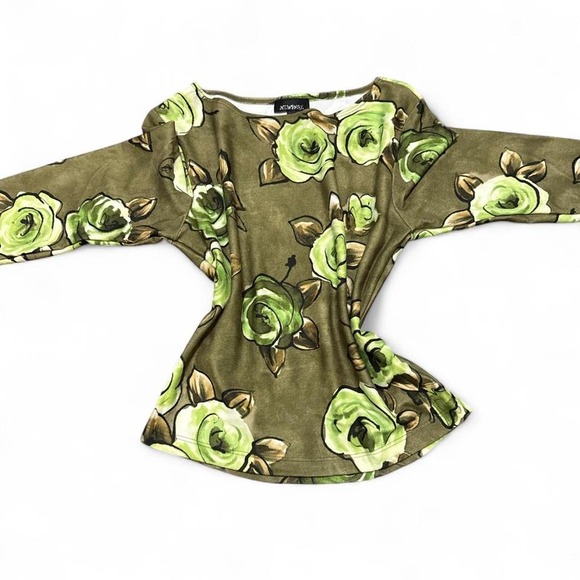 Y2K Green Two Piece Sz L Floral 2000s Matching Set - Picture 5 of 6